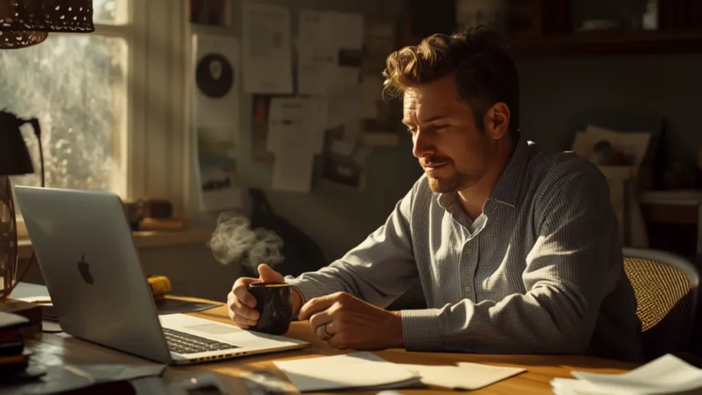 Small business owner reviewing costs at a desk with laptop and calculator