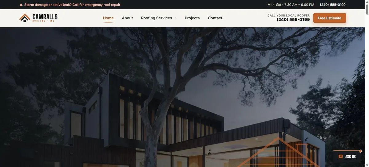 Camralls Roofing website designed by SOSSRANK