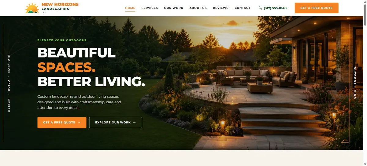 New Horizons Landscaping website designed by SOSSRANK