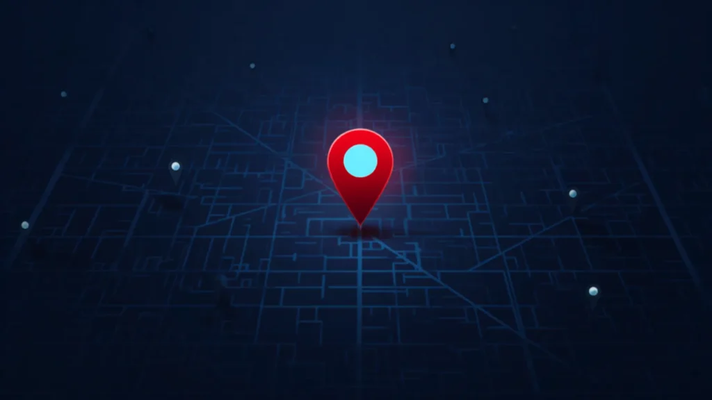 Stylized city map with glowing local SEO location pins