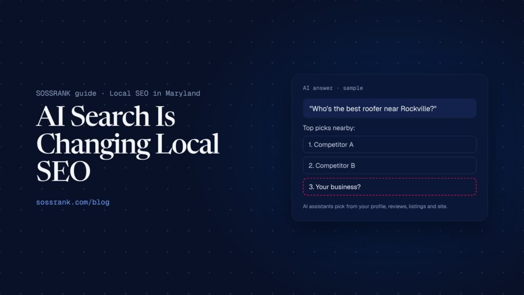Header graphic: AI search is changing local SEO, with a sample AI answer listing local businesses