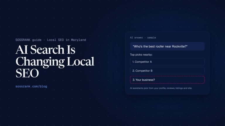 Header graphic: AI search is changing local SEO, with a sample AI answer listing local businesses
