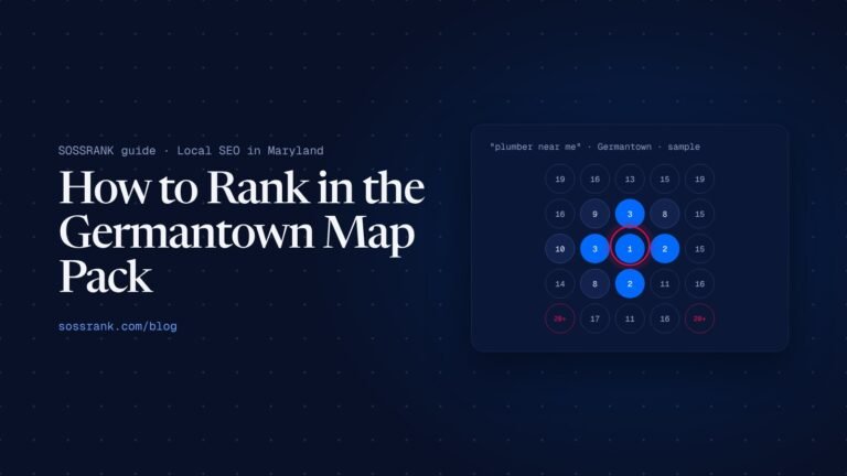 Header graphic: How to rank in the Germantown map pack, with a sample Google Maps rank grid