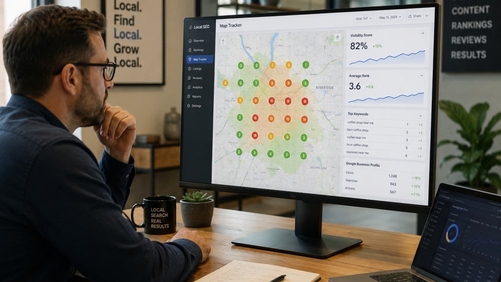 Local SEO map tracking dashboard